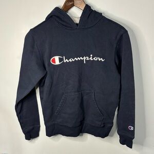 Navy Blue Champion Pullover Hooded Sweatshirt - Size Kids M - Cozy & Casual Warm